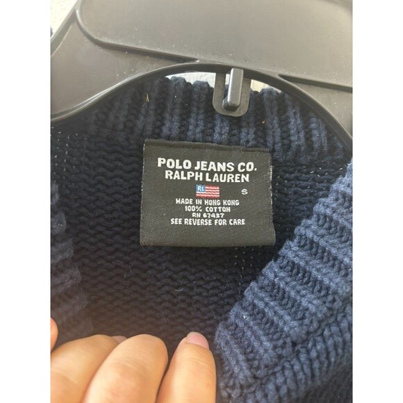 VTG Y2K Polo Jeans Co Ralph Lauren Sweater Womens SMALL Flag Knit Fits Small - Picture 7 of 9